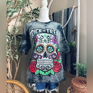 Day of the Dead Sugar Skull Trick or Treat Halloween Tie Dye T Shirt
